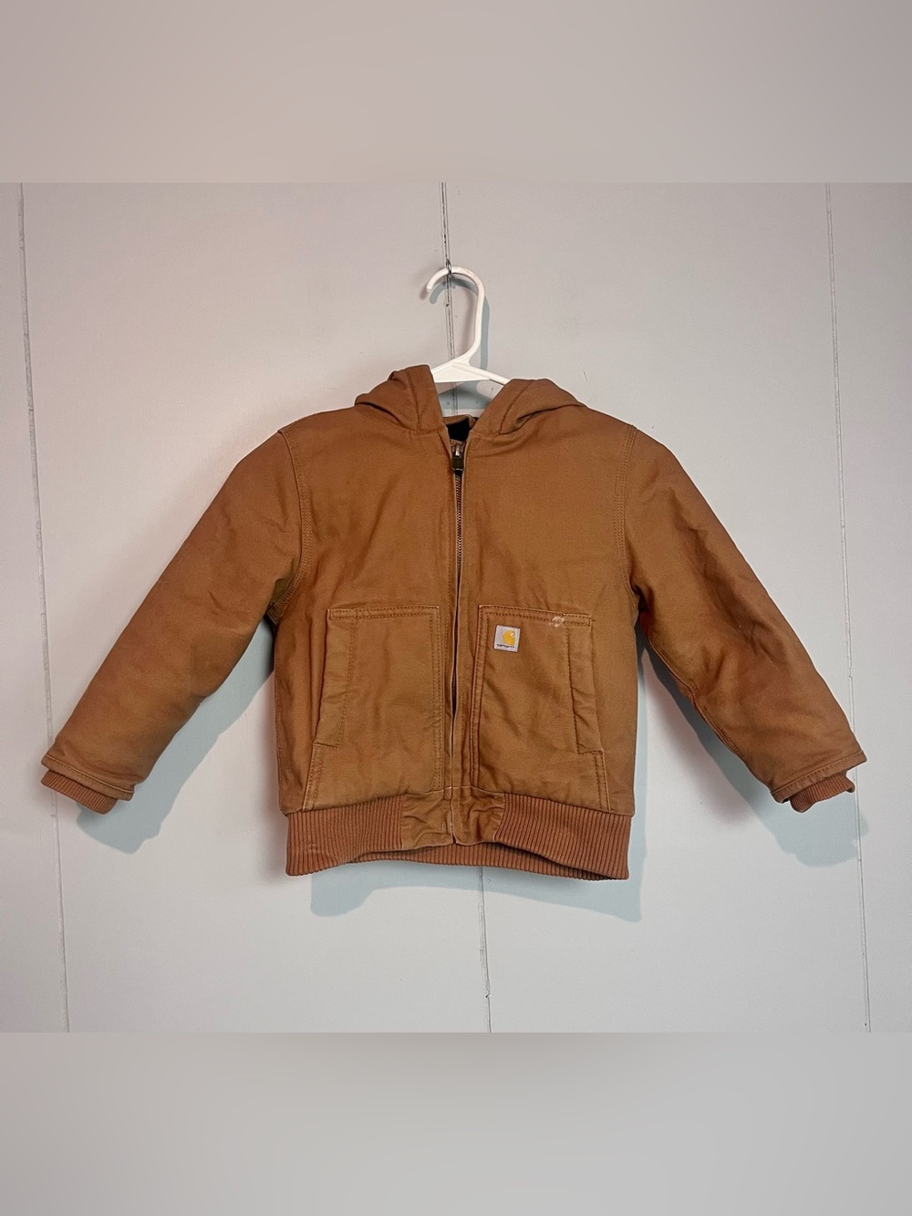 Carhartt Kids 4T Duck Canvas Hooded Jacket Quilted Lined Brown Workwear